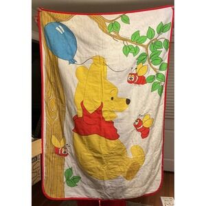 VTG 80s Disney Winnie the Pooh Quilted Baby Blanket Sears Roebuck Bees Floral